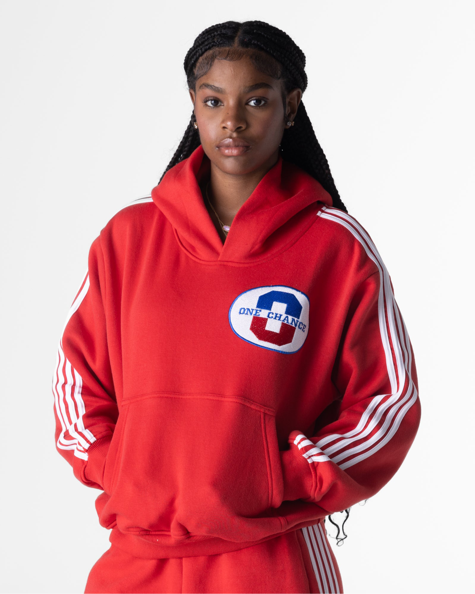 RED ATHELTICS STRIPPED HOODIE