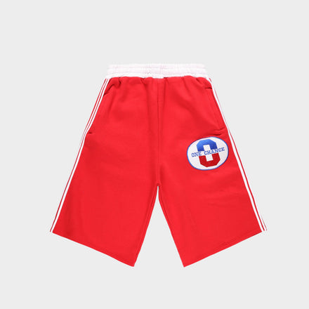 RED ATHELTICS STRIPPED 3/4 SHORTS