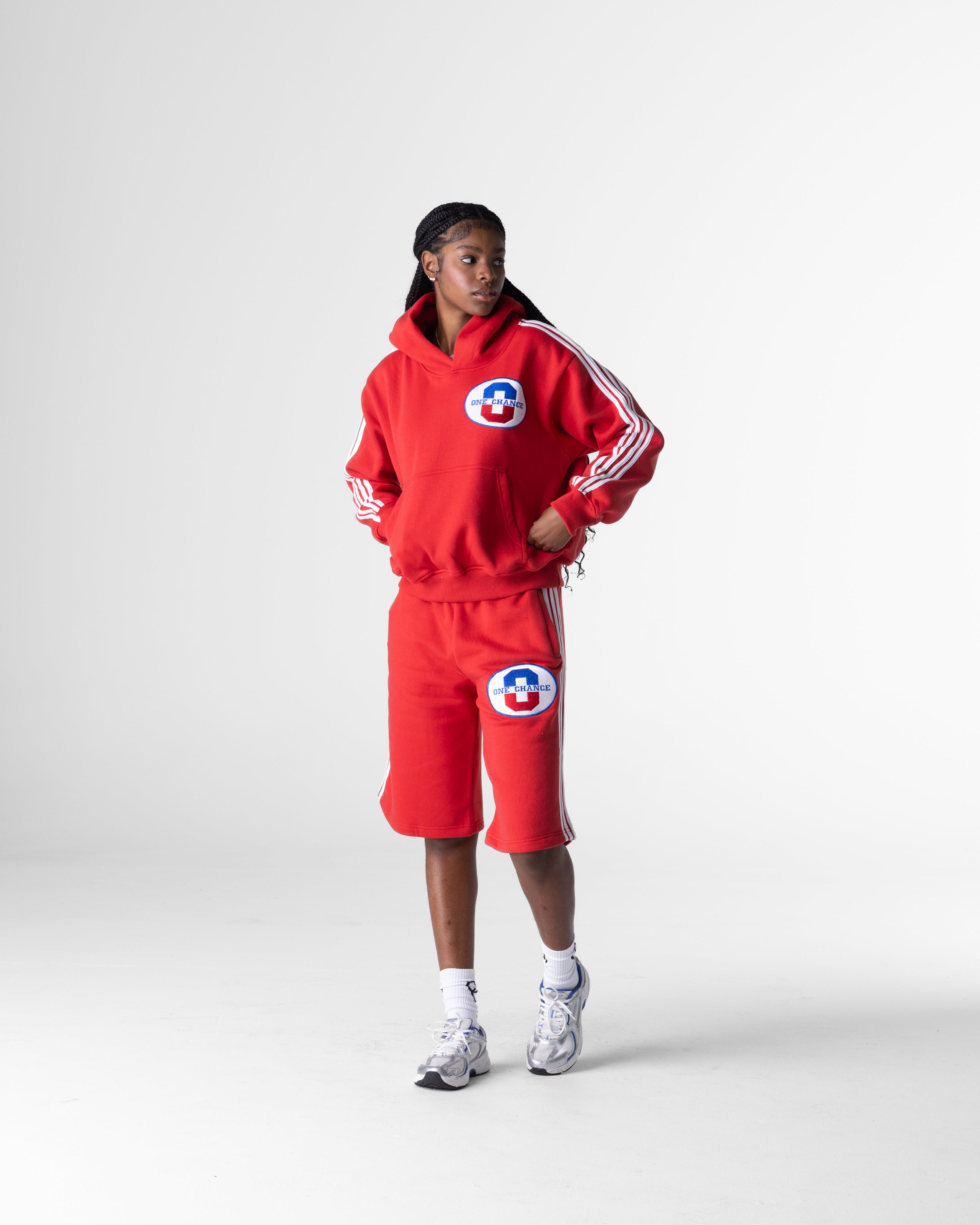 RED ATHELTICS STRIPPED HOODIE