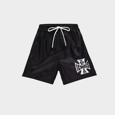 BLACK BIKER NYLON SHORTS