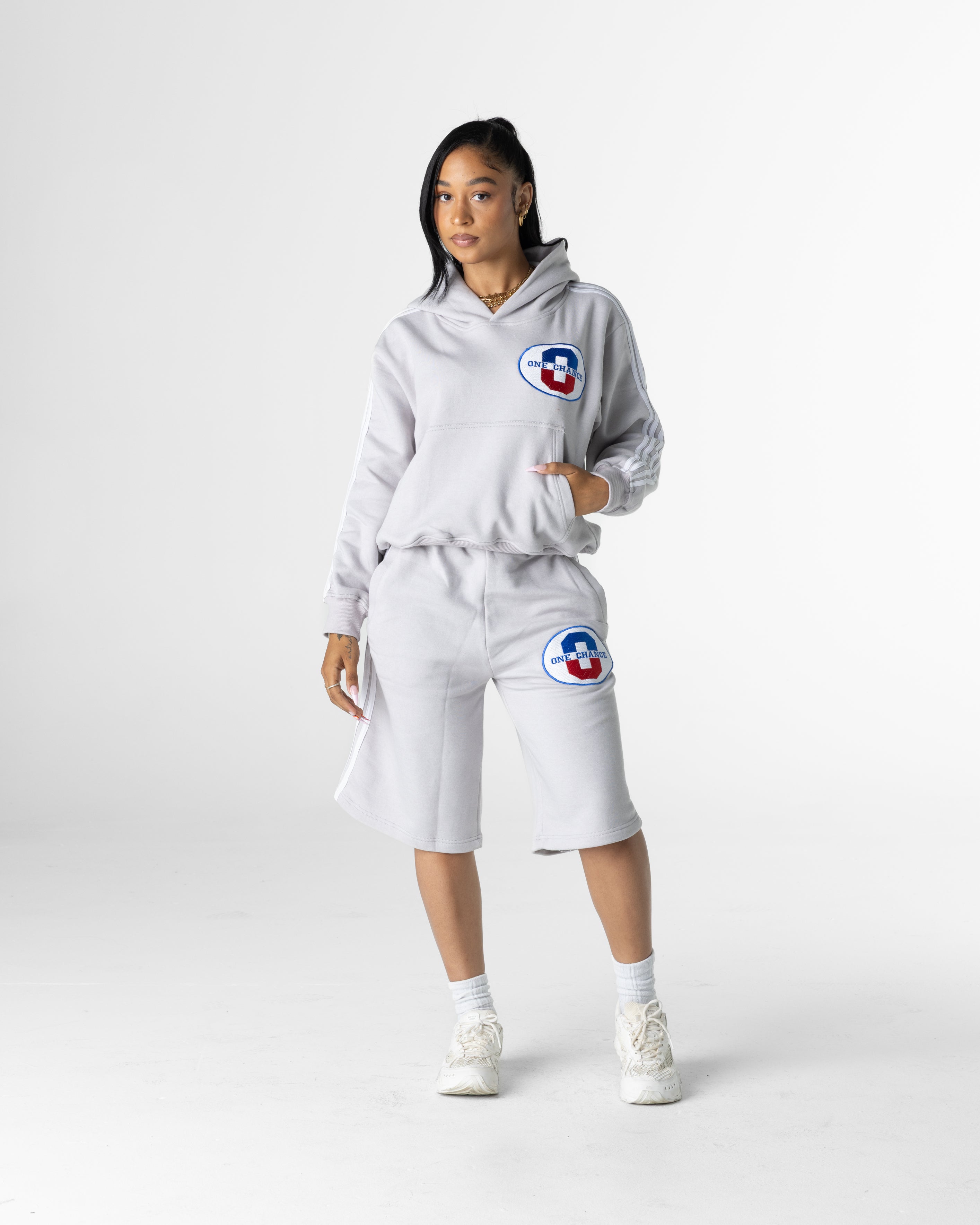 GREY ATHELTICS STRIPPED HOODIE