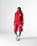RED ATHELTICS STRIPPED 3/4 SHORTS