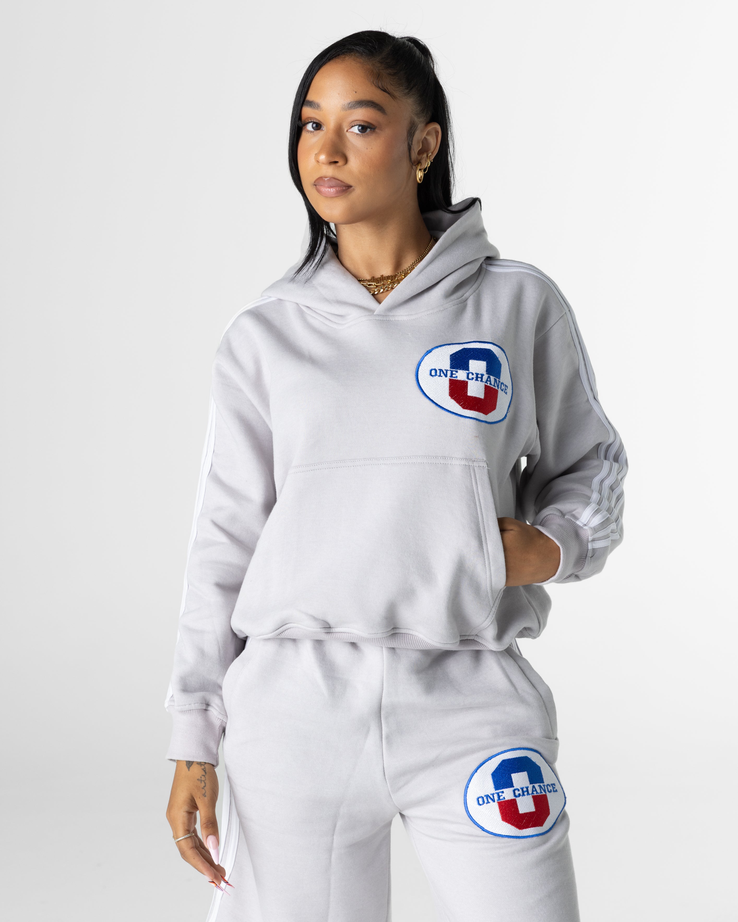 GREY ATHELTICS STRIPPED HOODIE