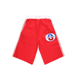 RED ATHELTICS STRIPPED 3/4 SHORTS