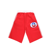 RED ATHELTICS STRIPPED 3/4 SHORTS