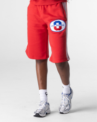 RED ATHELTICS STRIPPED 3/4 SHORTS